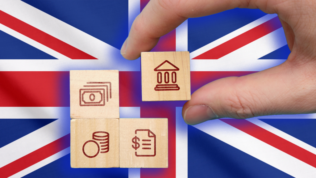 union jack and financial blocks