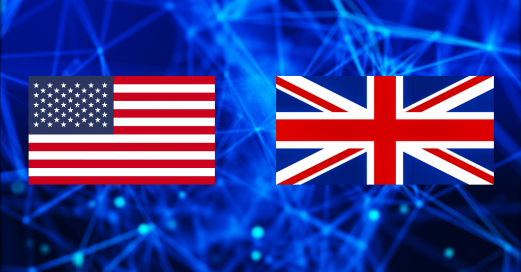 us uk flags on digital background