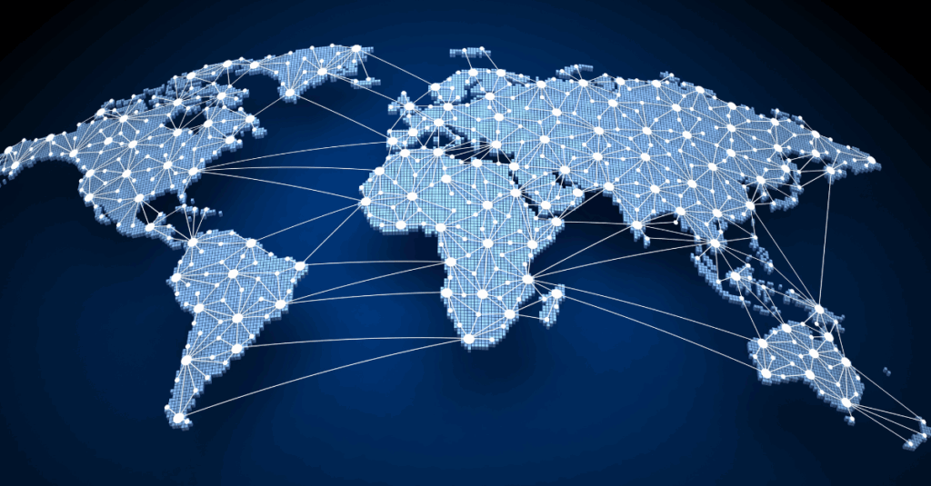 world map with network links