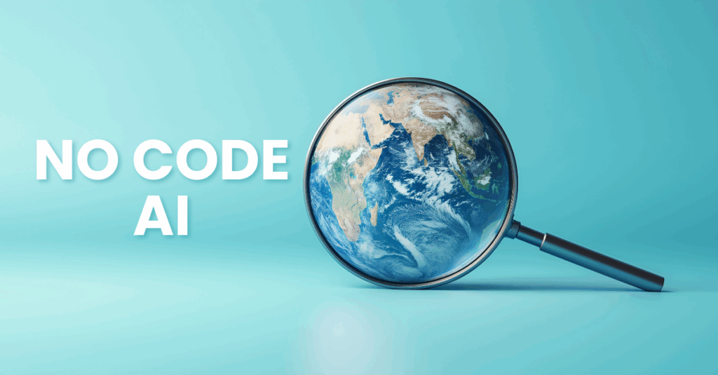 globe in a magnifiying glass with no code ai