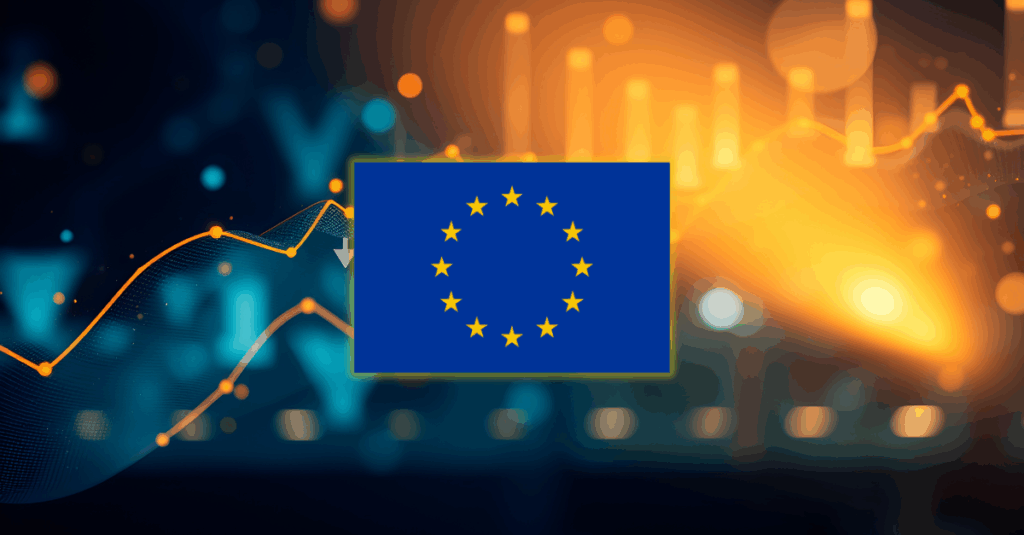 eu flag on top of investment graphic
