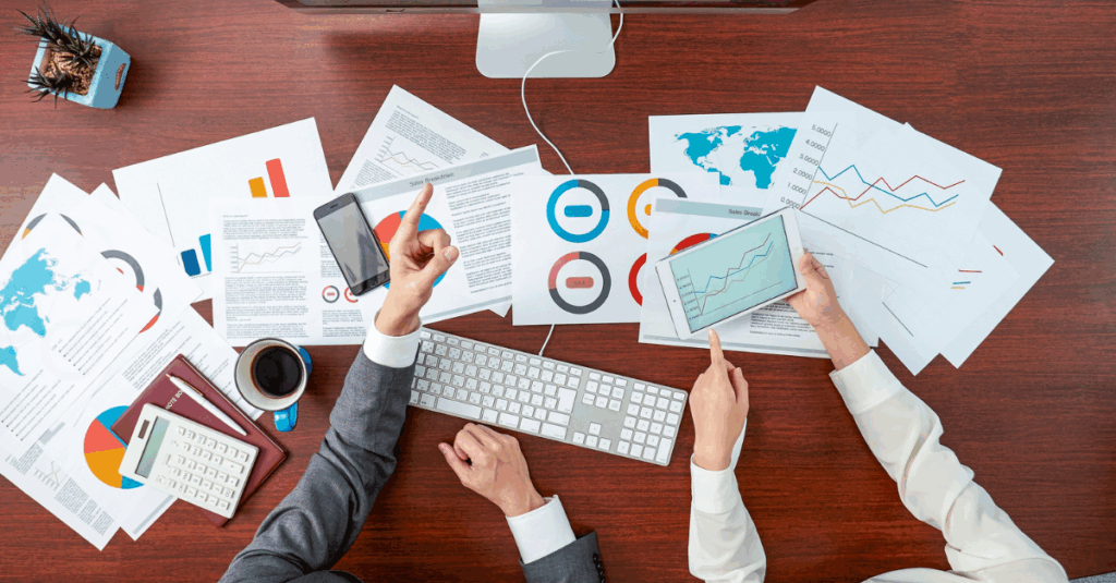 data charts on a table
